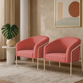 Poltrona Sala Industrial Alta Champanhe Kit 2 Stella Suede D03 - D'Rossi - Rose