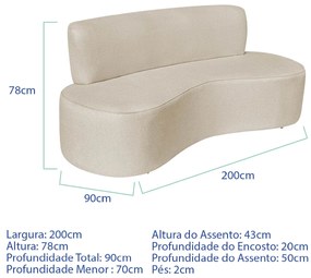 Kit Sofá Curvo Amsterdã 200cm e Poltrona Luiza Max Bouclé