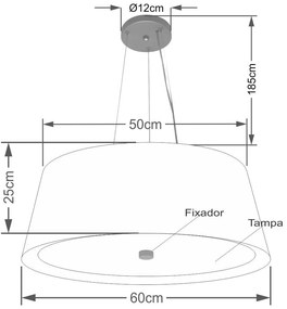 Lustre Pendente Cone Md-4015 Cúpula em Tecido 25/60x50cm Café / Branco - Bivolt