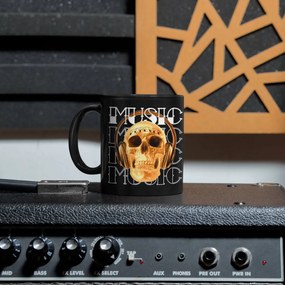 Caneca Preta Caveira Skull Music Forever