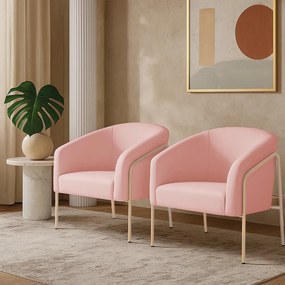 Poltrona Sala Industrial Alta Champanhe Kit 2 Stella Suede D03 - D'Rossi - Rosa Bebê