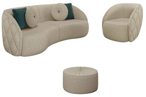 Conjunto Decorativo Sofá 288cm e Poltrona Clarke com Puff Round Linho Bege G45 - Gran Belo