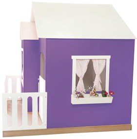 Casinha de Brinquedo Artesanal Janela Lateral Versátil com Cortinas MDF Roxo/Branco L12 - Gran Belo