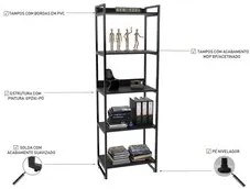 Kit 2 Estantes Livreiro Prisma Estilo Industrial 60cm 5 Prateleiras C0