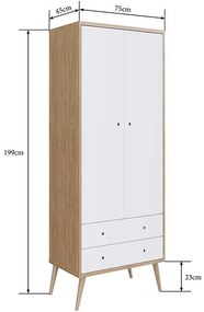Roupeiro Infantil Retrô 2 Gavetas 2 Portas Pés Palito Branco/Itapua