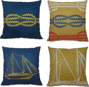 Almofada Marine Tons Mostarda e Azul 45x45cm - AMI-0104 - Somente Capa