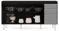 Balcão Gabinete 160cm Sem Tampo 4 Portas 2 Gavetas Arkansas Preto/Cinz