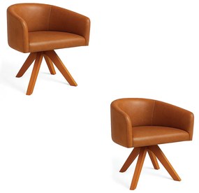 Poltrona Sala Base Giratória Madeira Kit 2 Arielle Sintético Pu Whisky D03 - D'Rossi