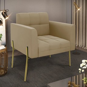 Poltrona Pé de Ferro Dourado para Sala Elisa Suede D03 - D'Rossi - Marrom Rato