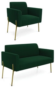 Namoradeira e Poltrona Pé Ferro Dourado Marisa Bouclê D03 - D'Rossi - Verde