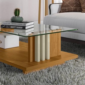 Mesa de Centro Para Sala Ripado Tampo de Vidro Mirezi M20 - D'Rossi - Cumaru e Opala