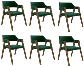 Kit 6 Cadeiras Sala de Jantar e Jogos Carteados Madeira Maciça Poker Veludo Verde/Nogueira G42 - Gran Belo