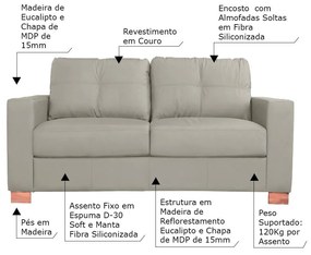 Sofá 2 Lugares Sala de Estar Pés Madeira kenny 160 cm Couro Avelã G43 - Gran Belo
