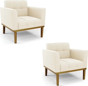 Kit 2 Poltronas Decorativas Karen Pés Fixo em Madeira Castanho Veludo Bege G19 - Gran Belo