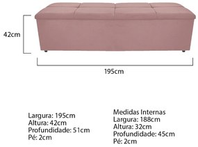 Calçadeira Munique 195 cm King Size Suede Rosê - ADJ Decor