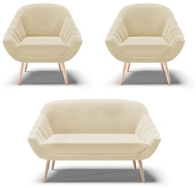 Kit 01 Namoradeira 02 Lugares e 02 Poltronas Giovana Linho Pés Palito Natural - Indo Decorar - A19 Bege