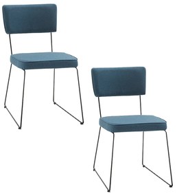 Kit 2 Cadeiras de Jantar Decorativa Base Aço Preto Luigi Linho Azul Jeans G17 - Gran Belo