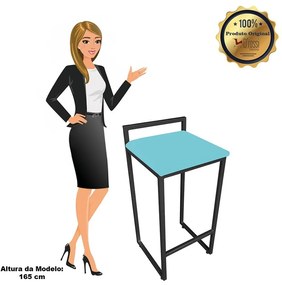 Banqueta Pietra Suede Base Preto - Azul Turquesa