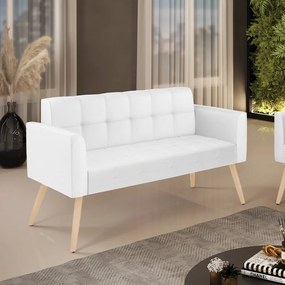 Sofá Namoradeira Elisa Corino Pés Palito Natural - D'Rossi - Branco