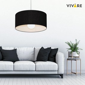 Lustre Pendente Cilíndrico Md-4207 Cúpula em Tecido 55x25cm Preto - Bivolt