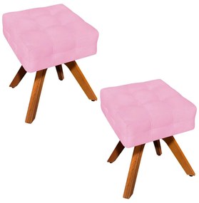 Puff Banqueta Decorativo Giratório MM30 Kit 2 Elisa Suede D03 - D'Rossi - Rosa Bebê