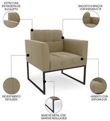 Poltrona Base Industrial Preto Kit 2 Ana Suede Marrom RT - Ibiza