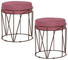 Kit 2 Puffs Decorativo Sala de Estar Base Bronze Chloe Suede Rosa G41 - Gran Belo