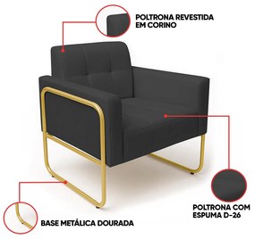 Poltrona Sala Industrial Alta Tubo Dourado Elisa Sintético D03 - D'Rossi - Grafite
