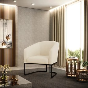 Poltrona Decorativa Industrial Preto Stella Linho Bege D03 - D'Rossi