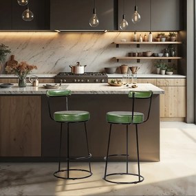 Banqueta Alta Cozinha 70cm Encosto Industrial Aço Kit 2 Ziria Pu S02 - D'Rossi - Verde
