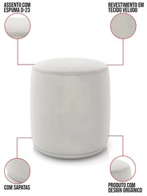 Puff Redondo Orgânico para Sala Kit 2 Malu Veludo M11 - D'Rossi - Cinza