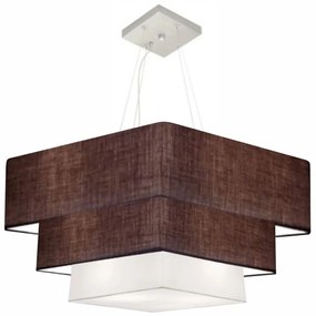 Lustre Pendente Triplo Quadrado Md-4165 Cúpula em Tecido 80x70x60cm Café / Branco - Bivolt