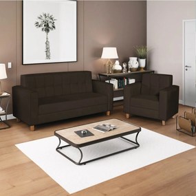 Kit Sofá 2 Lugares e Poltrona Denver Corano Marrom - ADJ Decor