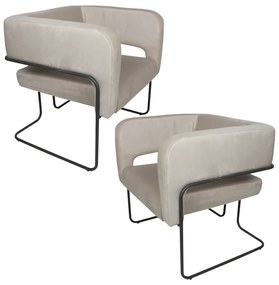 Kit 2 Poltronas Decorativas Lucy Base Aço Grafite Veludo Creme G15 - Gran Belo
