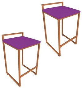 Conjunto 02 Banquetas Pietra Suede Base Cobre - Roxo