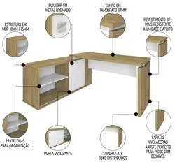 Conjunto Escritório Home Office 4 Peças Sharp A06 Olmo/Branco - Mpozen