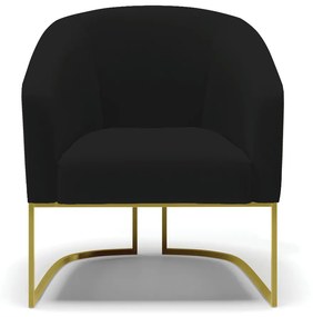 Poltrona Decorativa Industrial Dourado Stella Linho Preto D03 - D'Rossi