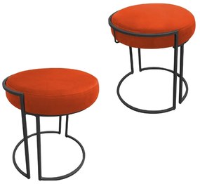 Puff Redondo Base Industrial Preto Kit 2 Love Suede - Laranja