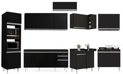 Armário de Cozinha Modulada de Canto 8 Peças CP07 Balcão Preto - Lumil