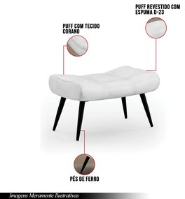 Puff Decorativo Sala de Estar Pés Palito Letty PU Branco G19 - Gran Belo