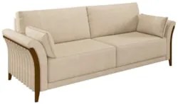 Sofá Living 3 Lugares 222cm Pés Madeira Roya Z32 Linho Champanhe - Mpo