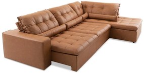 Sofá de Canto Couro Legitimo 5 Lugares Retrátil e Reclinável - Confortable Couro Caramelo