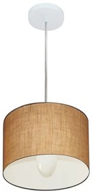 Lustre Pendente Cilíndrico Md-4201 Cúpula em Tecido 25x25cm Palha - Bivolt