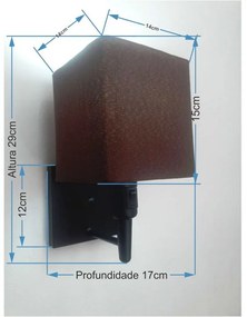 Kit/2 Arandela Quadrada Md-2019 Preto C/ Inter Liga e Desl Cúpula em Tecido Café - Bivolt