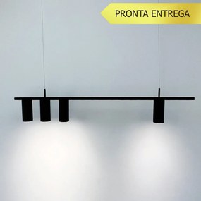 Pendente Retângular 100X5,5X18,5Cm Tubo Assimetrico Alumínio 4Xmr16 -... (PRETO)