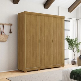 Guarda Roupa Casal Heros 3 Portas de Correr Dupla Face com Gavetas MDF Nature/Chumbo G98 - Gran Belo
