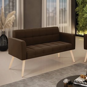Sofá Namoradeira Elisa Suede Pés Palito Natural - D'Rossi - Marrom