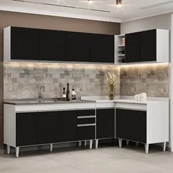 Armário de Cozinha Modulado de Canto 6 Peças CP33 com Pia Inox Branco/