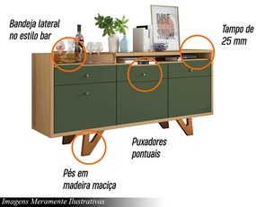 Buffet Aparador Decorativo Noeli com Bandeja Lateral Verde Pistache/Freijó G26 - Gran Belo