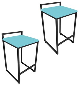 Conjunto 02 Banquetas Pietra Suede Base Preto - Azul Turquesa